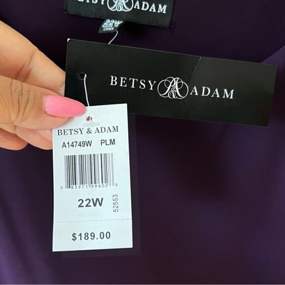 Betsy & Adam, Women's Plus, Chiffon Capelet Sheath Dress - Plum. Size: 22W. NWT. - Picture 8 of 13